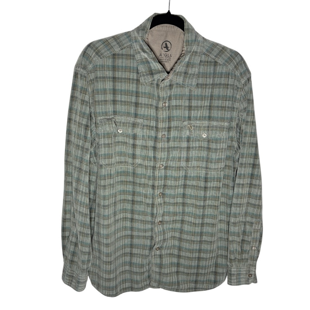 AIGLE corduroy 100% cotton button up long sleeve shirt Large